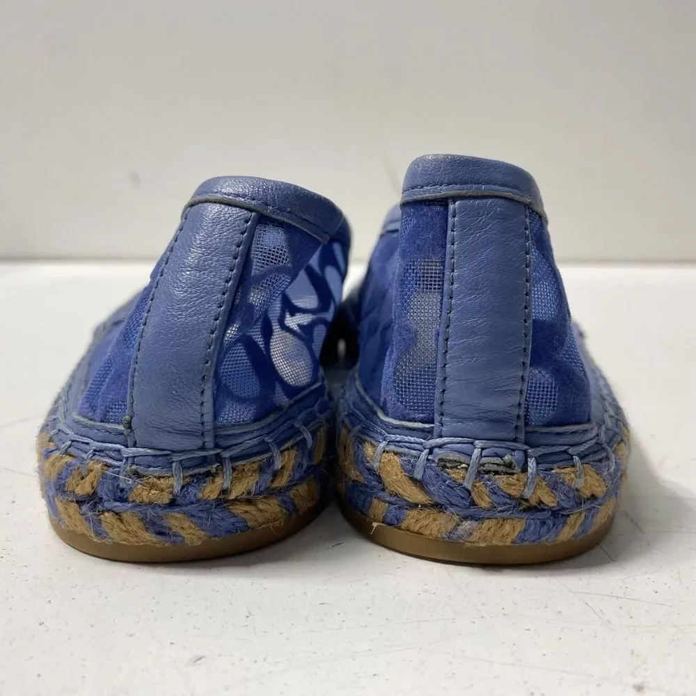 Coach Designer Cleo Signature Logo Stone Blue Mesh Flats Espadrilles 5